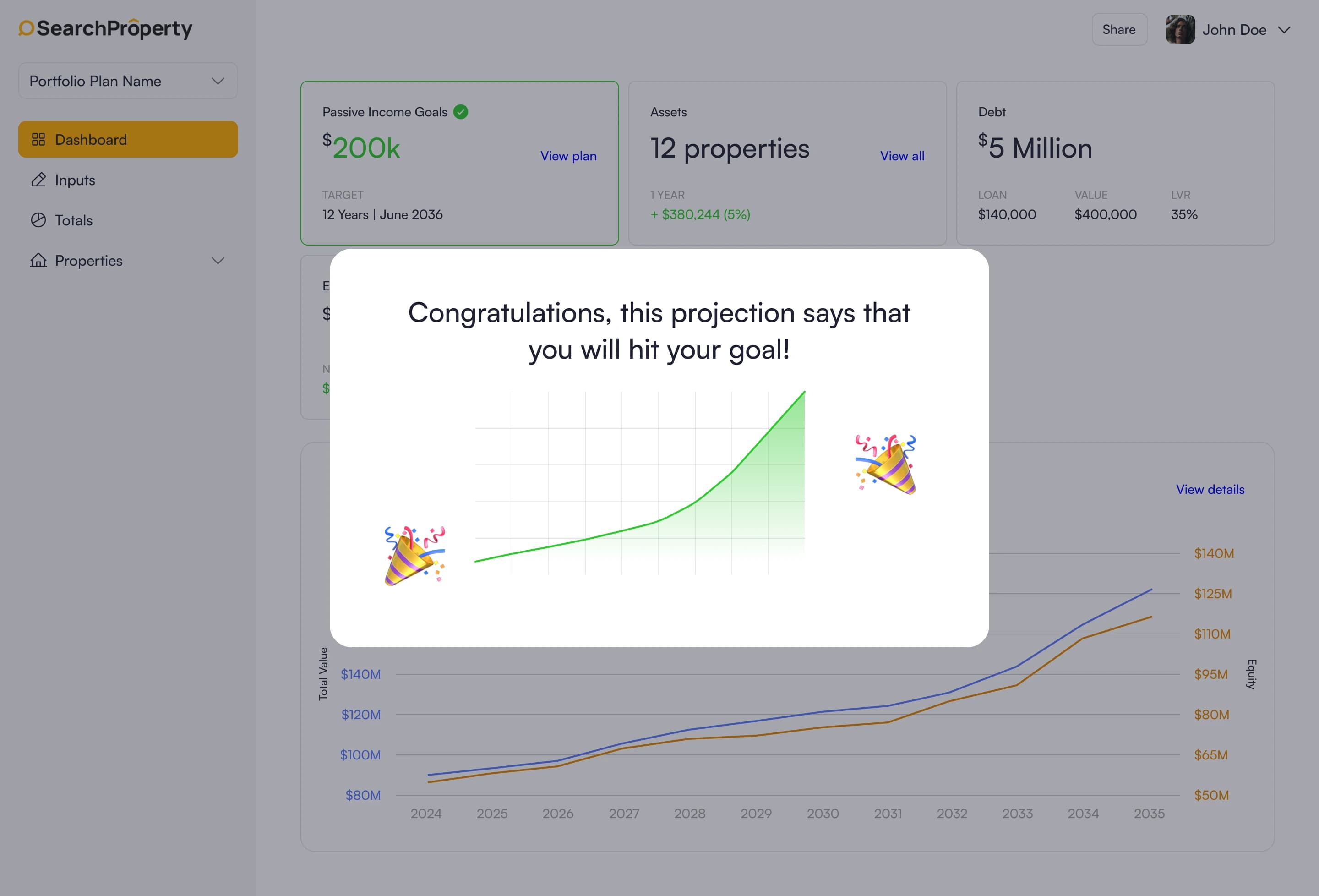 Search Property projection success screen