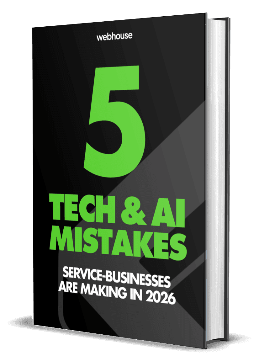 Free report mockup: The 5 Biggest Tech & AI Mistakes Service Businesses Are Making In 2026